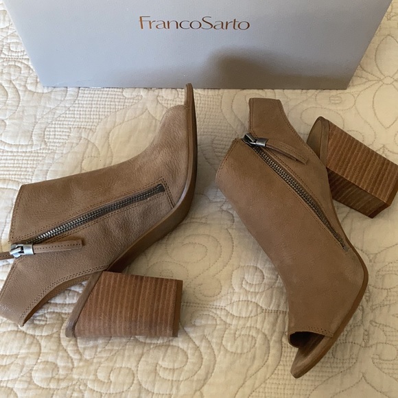 Franco Sarto Knox open toe leather upper mushroom color size 10 block heel - Picture 4 of 11